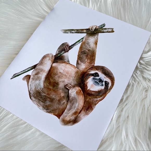Watercolor Sloth Illustration Wall Art Print Poster Unframed - Picture 7 of 9